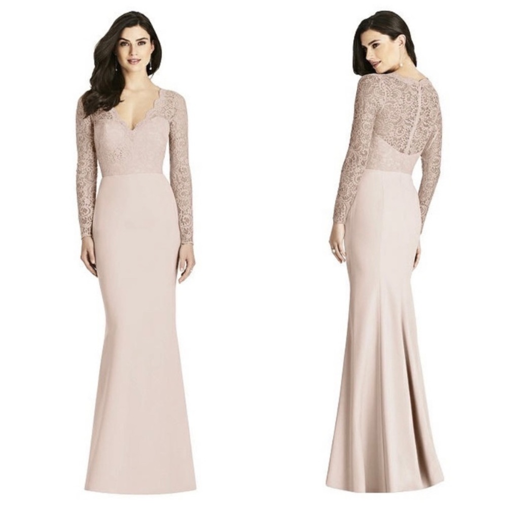 Dessy Collection Blush Pink Lace Bridesmaid Dress